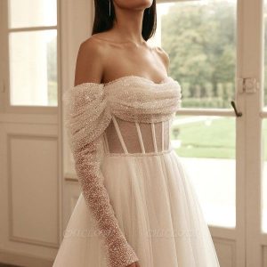 Luxury - strapless - longsleeves -aline - lightsilk - Wedding - dresses - sequined - vinava