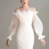 Off shoulder wedding dress with Organza Puff Sleeves White -vinava