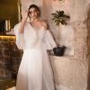 Ruched Bodice Neck Organza Wedding Dress -vinava